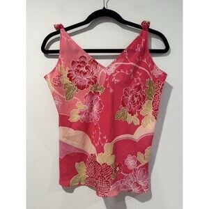 Natori Top Womens Medium Pink Floral Lightweight Vacation Resort Travel Sheer